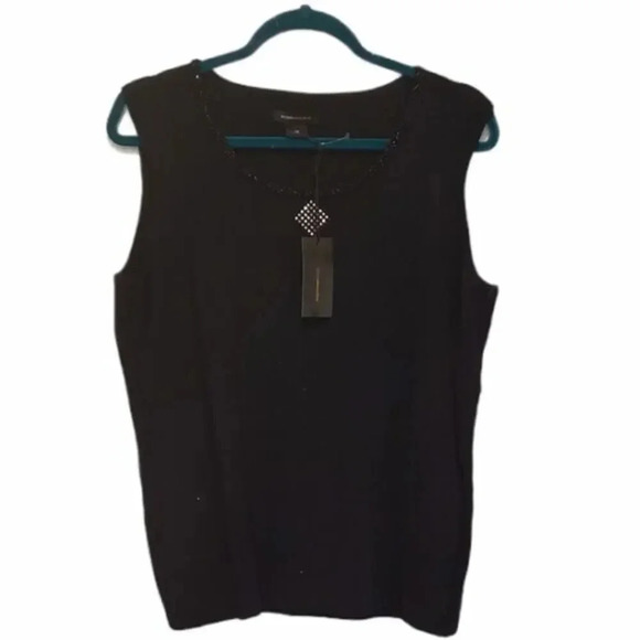 BCBG Maxazria Sequins Diamond Sleeveless Sweater Black Silver 2X - Picture 3 of 10